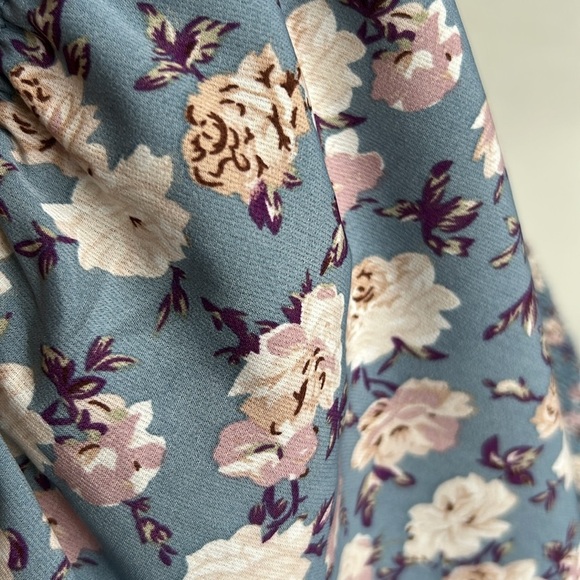 LULU'S See Me Bloom Dusty Blue Floral Print Smocked Long Sleeve Dress Size M - Picture 15 of 17